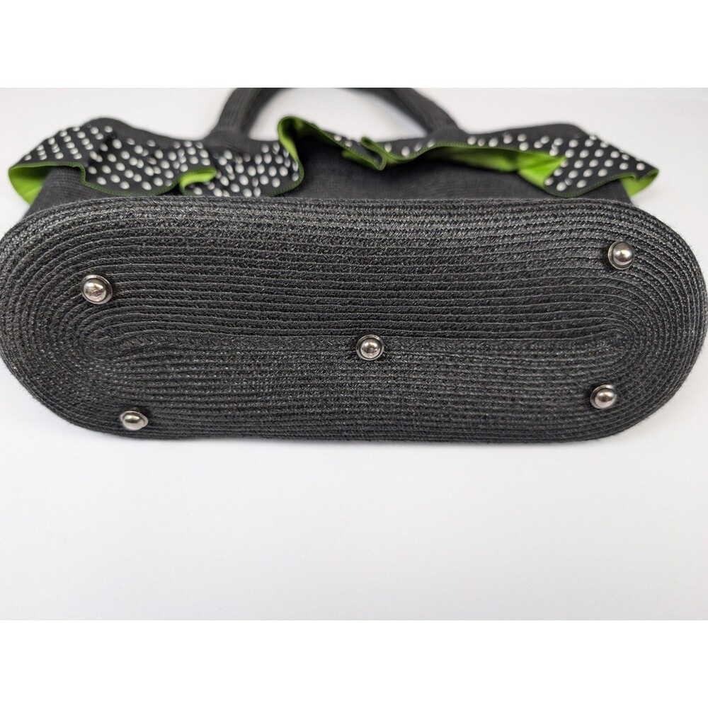 Eric Javits New York Handbag Woven Ruffle Polka Dot Trim Black Snap Clean! - Picture 10 of 15
